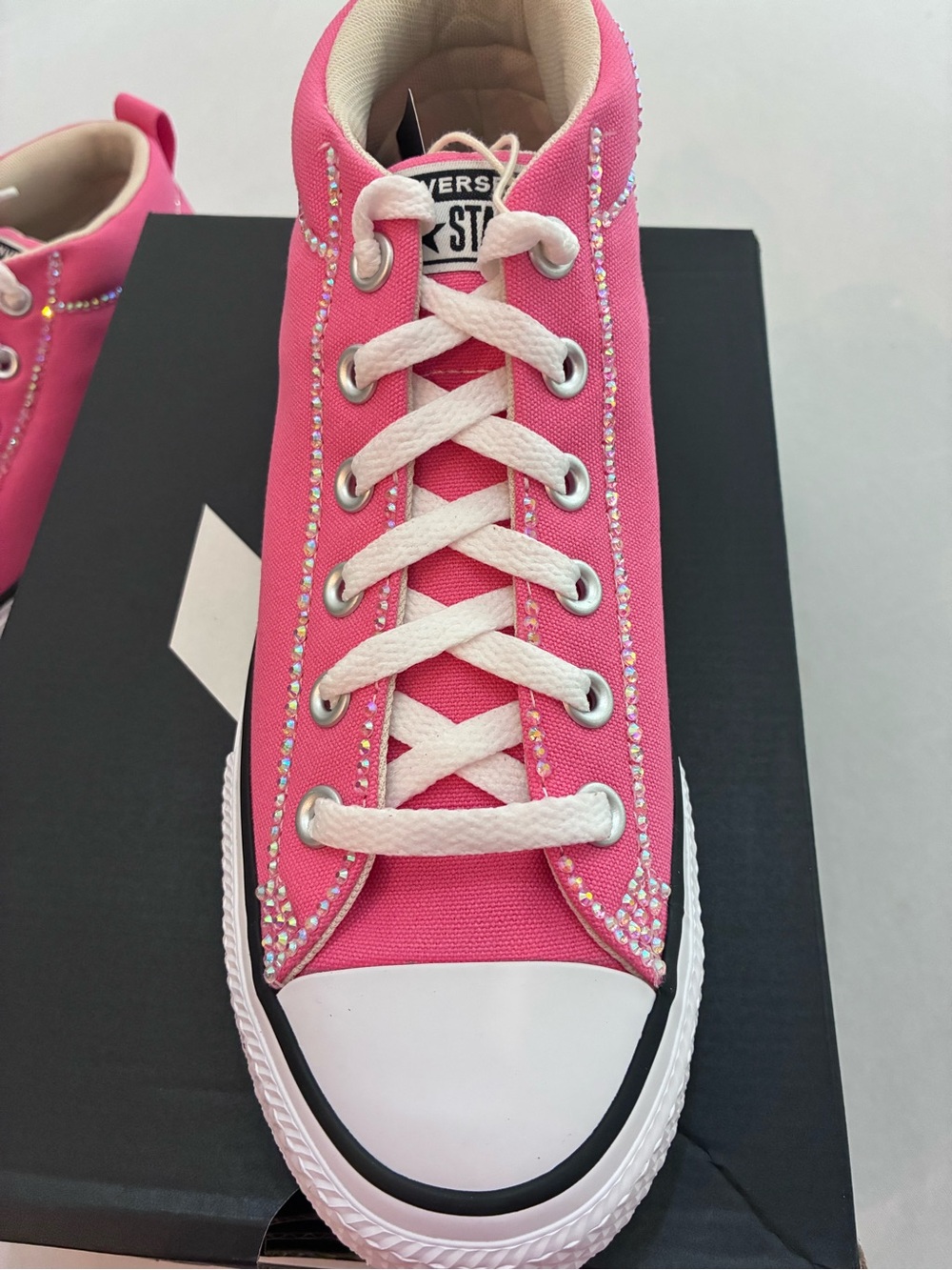 Converse Street Mid Watermelon Pink Kids 6 Custom Rhinestone Bling